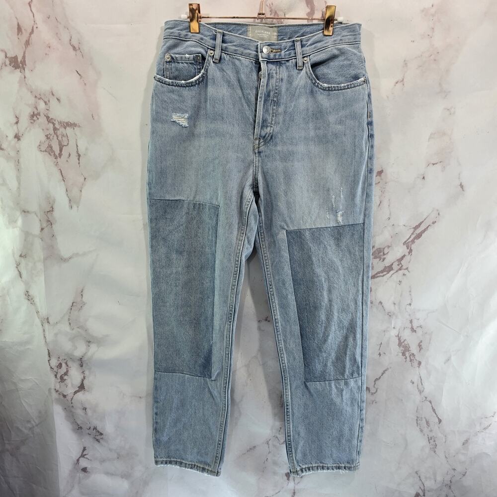 Everlane Jean Womens 27 Crop Button Fly 90s Cheeky High Light Patchwork Organic